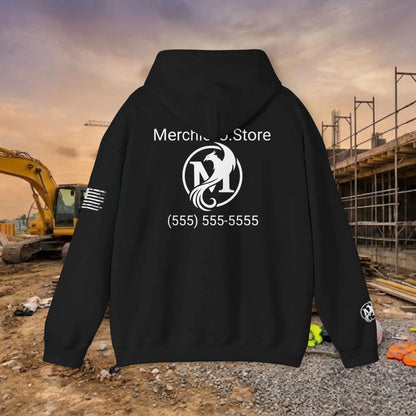 Custom Workwear Pull Over Hoodie – Center Chest Company Logo & Name (Gildan Heavy Blend)
