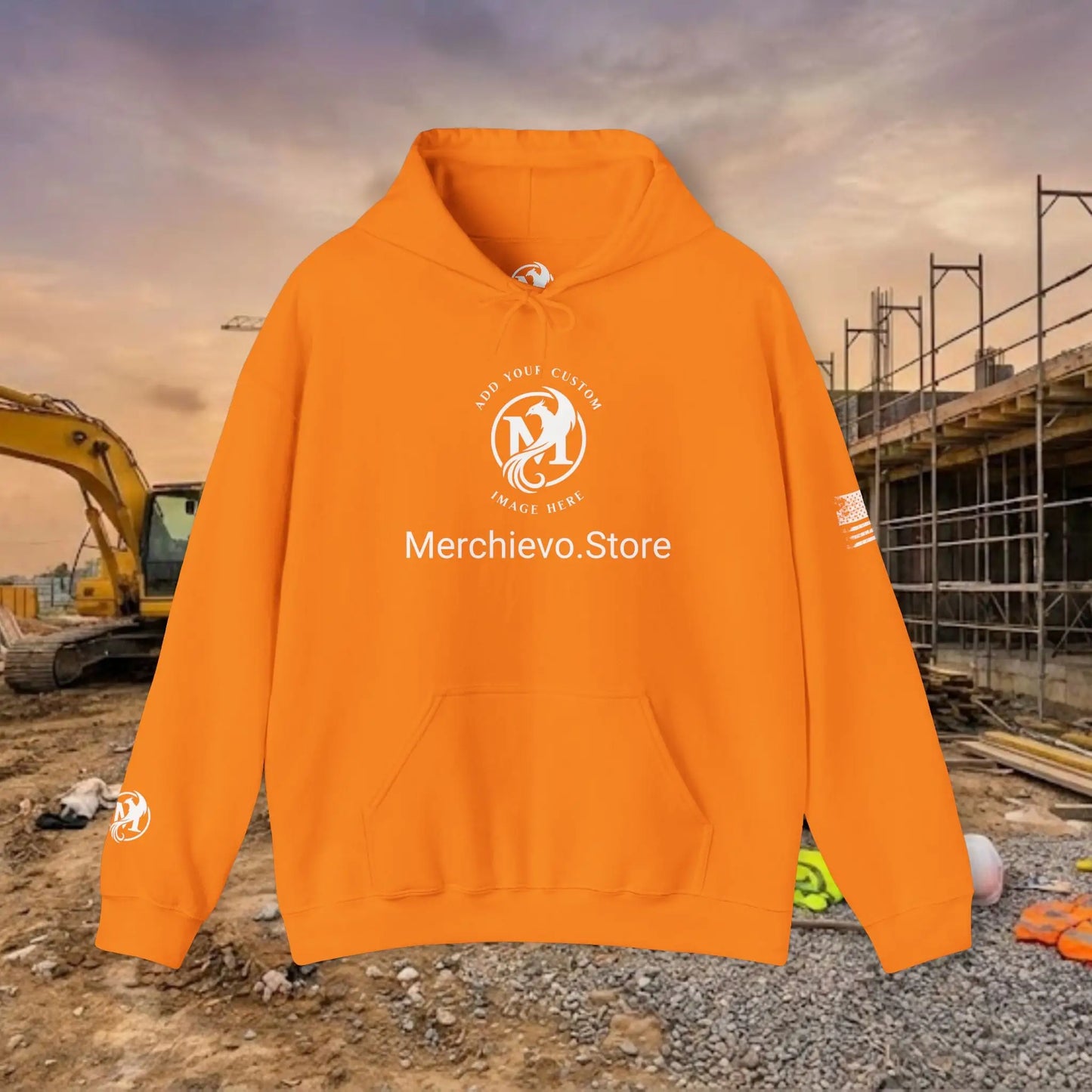Custom Workwear Pull Over Hoodie – Center Chest Company Logo & Name (Gildan Heavy Blend)
