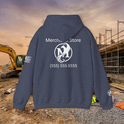 Custom Workwear Pull Over Hoodie – Center Chest Company Logo & Name (Gildan Heavy Blend)
