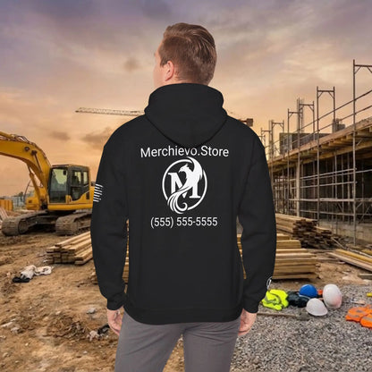 Custom Workwear Pull Over Hoodie – Center Chest Company Logo & Name (Gildan Heavy Blend)