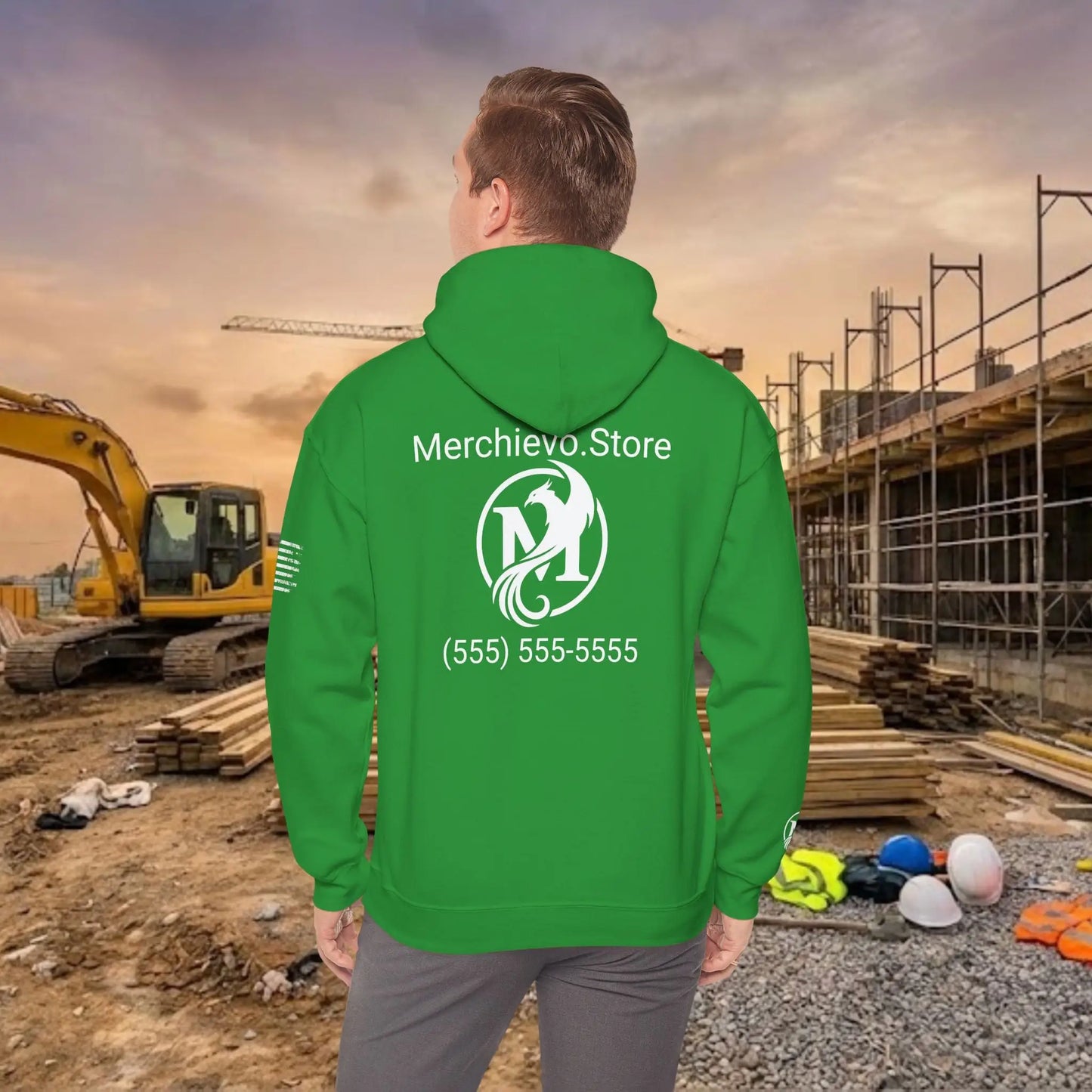 Custom Workwear Pull Over Hoodie – Center Chest Company Logo & Name (Gildan Heavy Blend)