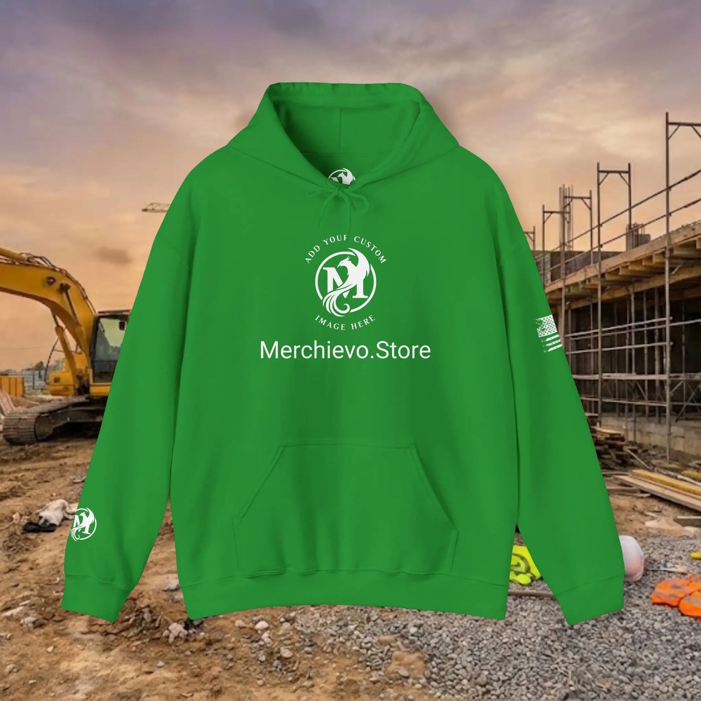 Custom Workwear Pull Over Hoodie – Center Chest Company Logo & Name (Gildan Heavy Blend)