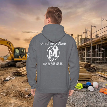 Custom Workwear Pull Over Hoodie – Center Chest Company Logo & Name (Gildan Heavy Blend)