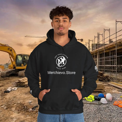 Custom Workwear Pull Over Hoodie – Center Chest Company Logo & Name (Gildan Heavy Blend)