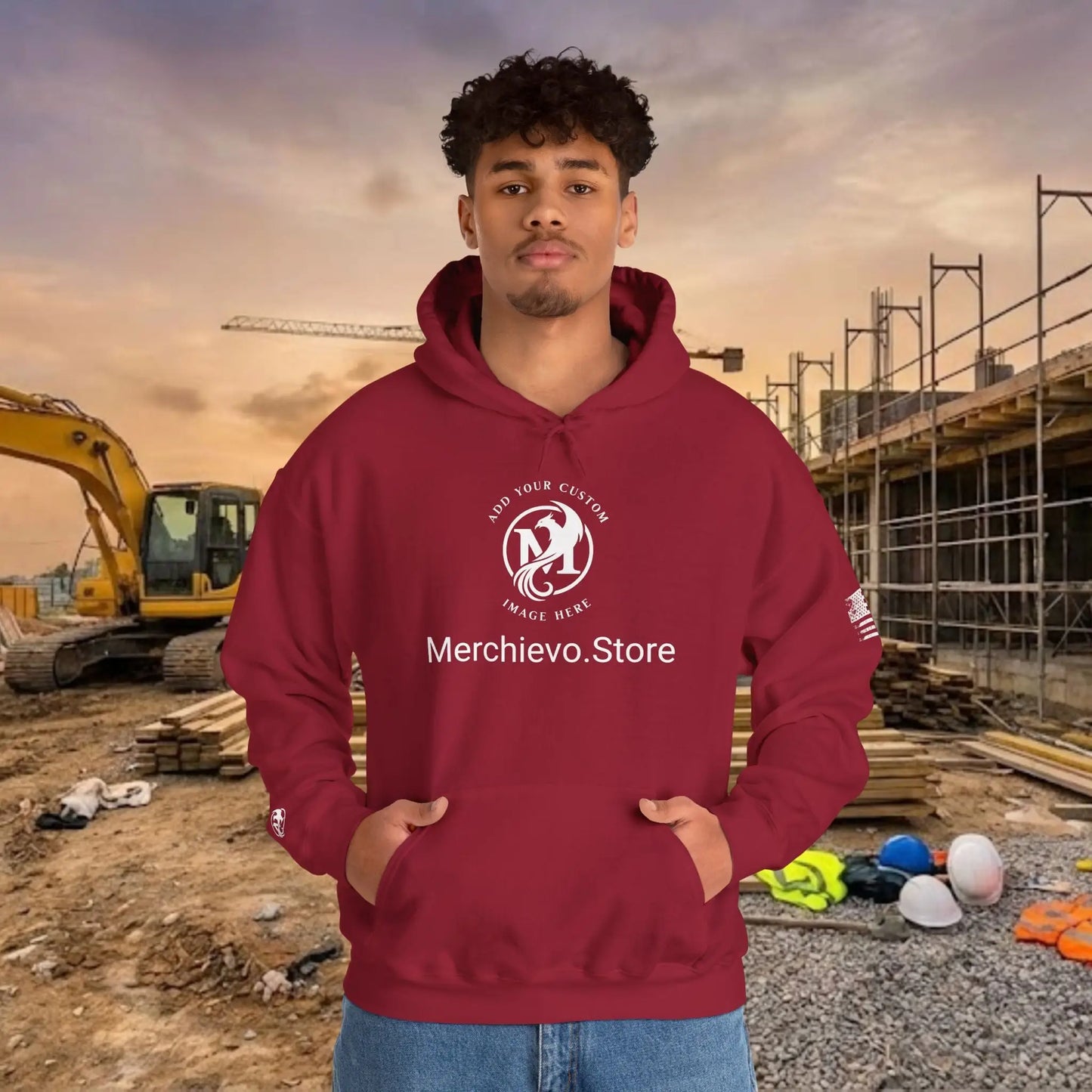 Custom Workwear Pull Over Hoodie – Center Chest Company Logo & Name (Gildan Heavy Blend)