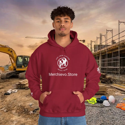 Custom Workwear Pull Over Hoodie – Center Chest Company Logo & Name (Gildan Heavy Blend)