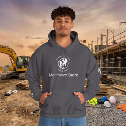 Custom Workwear Pull Over Hoodie – Center Chest Company Logo & Name (Gildan Heavy Blend)