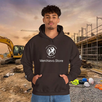 Custom Workwear Pull Over Hoodie – Center Chest Company Logo & Name (Gildan Heavy Blend)