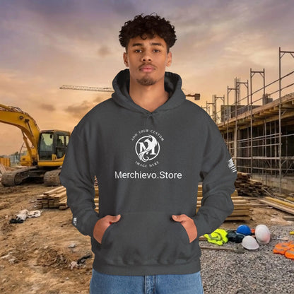 Custom Workwear Pull Over Hoodie – Center Chest Company Logo & Name (Gildan Heavy Blend)