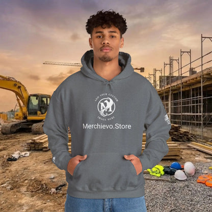Custom Workwear Pull Over Hoodie – Center Chest Company Logo & Name (Gildan Heavy Blend)