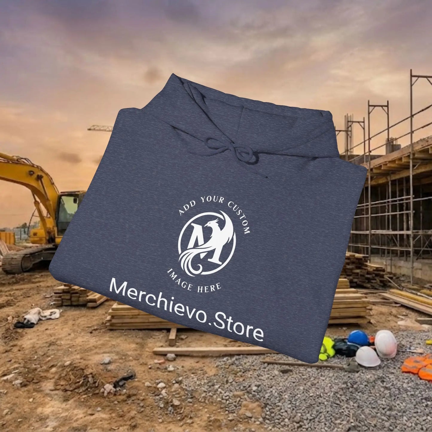 Custom Workwear Pull Over Hoodie – Center Chest Company Logo & Name (Gildan Heavy Blend)
