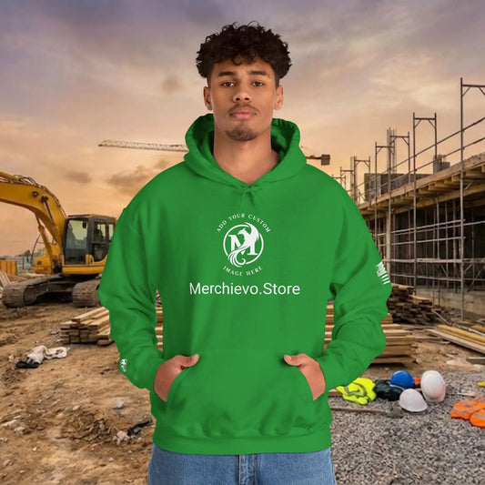 Custom Workwear Pull Over Hoodie – Center Chest Company Logo & Name (Gildan Heavy Blend)