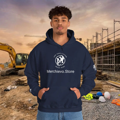 Custom Workwear Pull Over Hoodie – Center Chest Company Logo & Name (Gildan Heavy Blend)