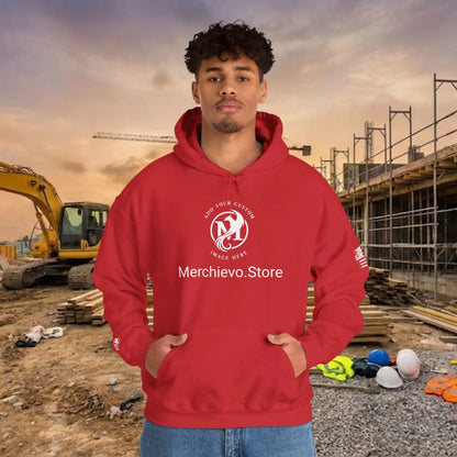 Custom Workwear Pull Over Hoodie – Center Chest Company Logo & Name (Gildan Heavy Blend)