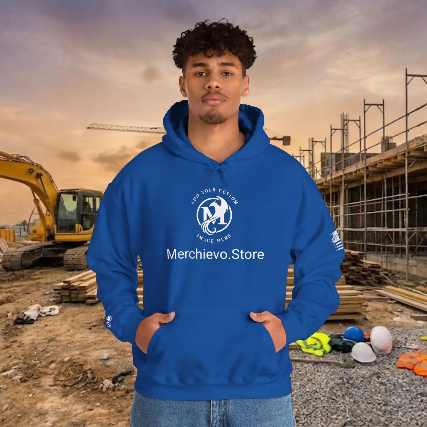 Custom Workwear Pull Over Hoodie – Center Chest Company Logo & Name (Gildan Heavy Blend)
