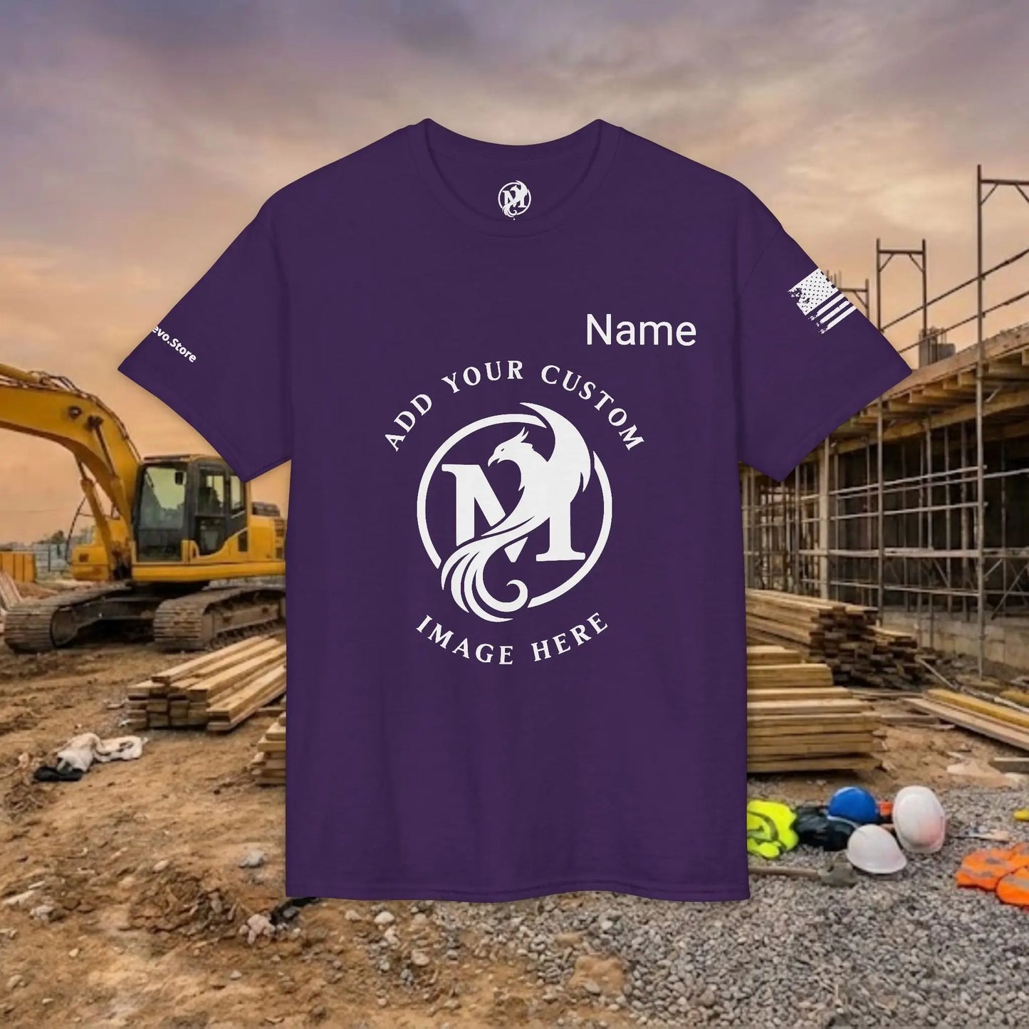 Custom Workwear T-Shirt – Center Chest Upload Your Logo & Text (DryBlend)