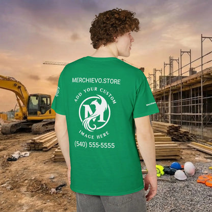 Custom Workwear T-Shirt – Center Chest Upload Your Logo & Text (DryBlend)