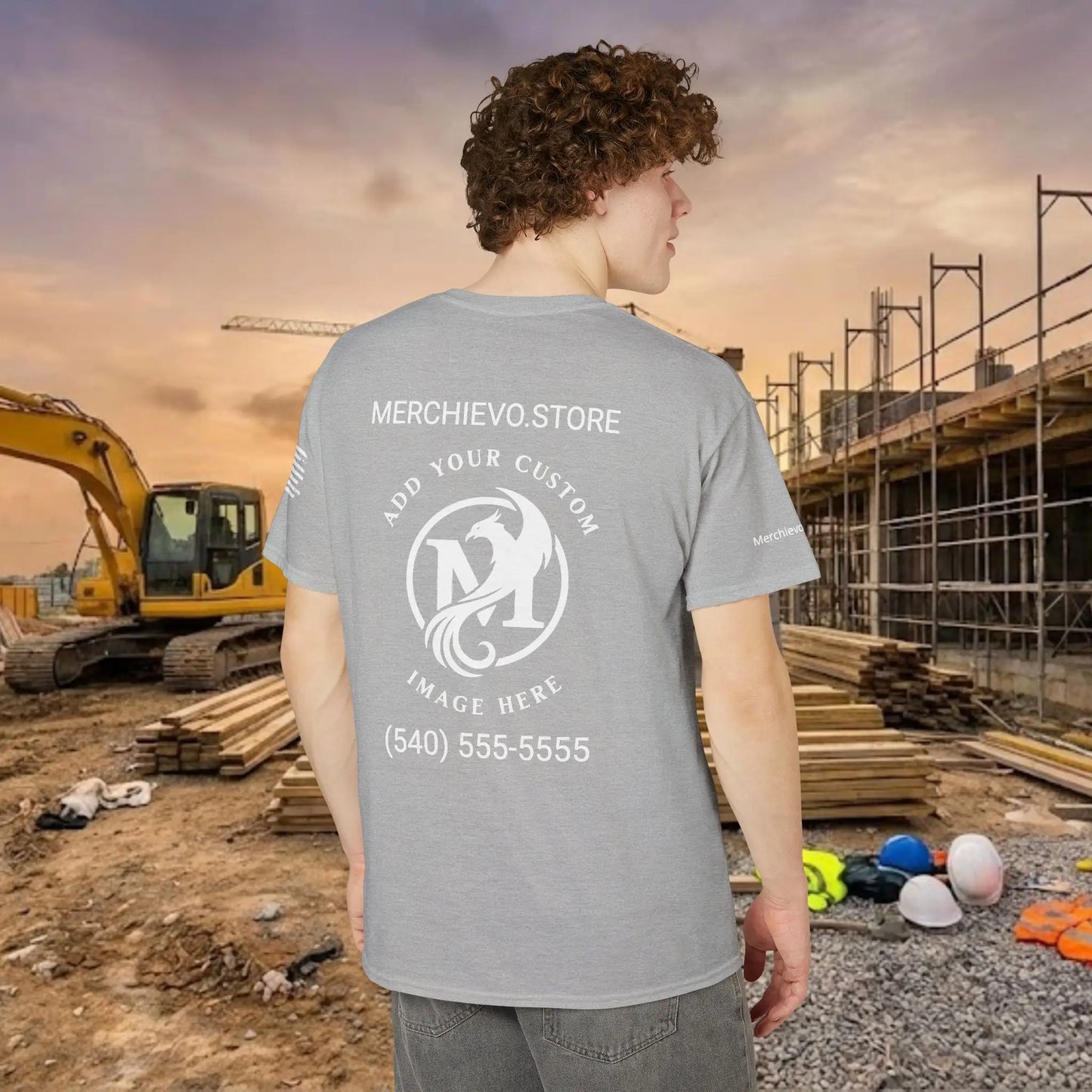 Custom Workwear T-Shirt – Center Chest Upload Your Logo & Text (DryBlend)