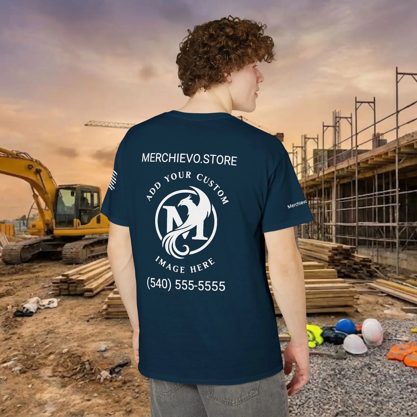 Custom Workwear T-Shirt – Center Chest Upload Your Logo & Text (DryBlend)