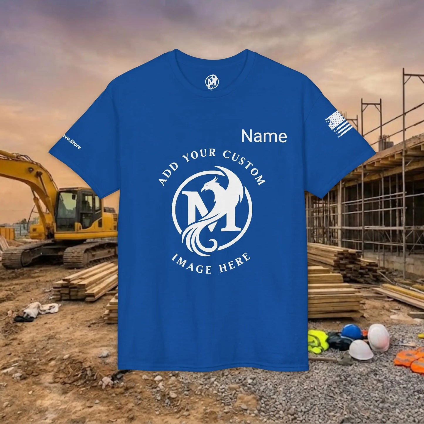 Custom Workwear T-Shirt – Center Chest Upload Your Logo & Text (DryBlend)
