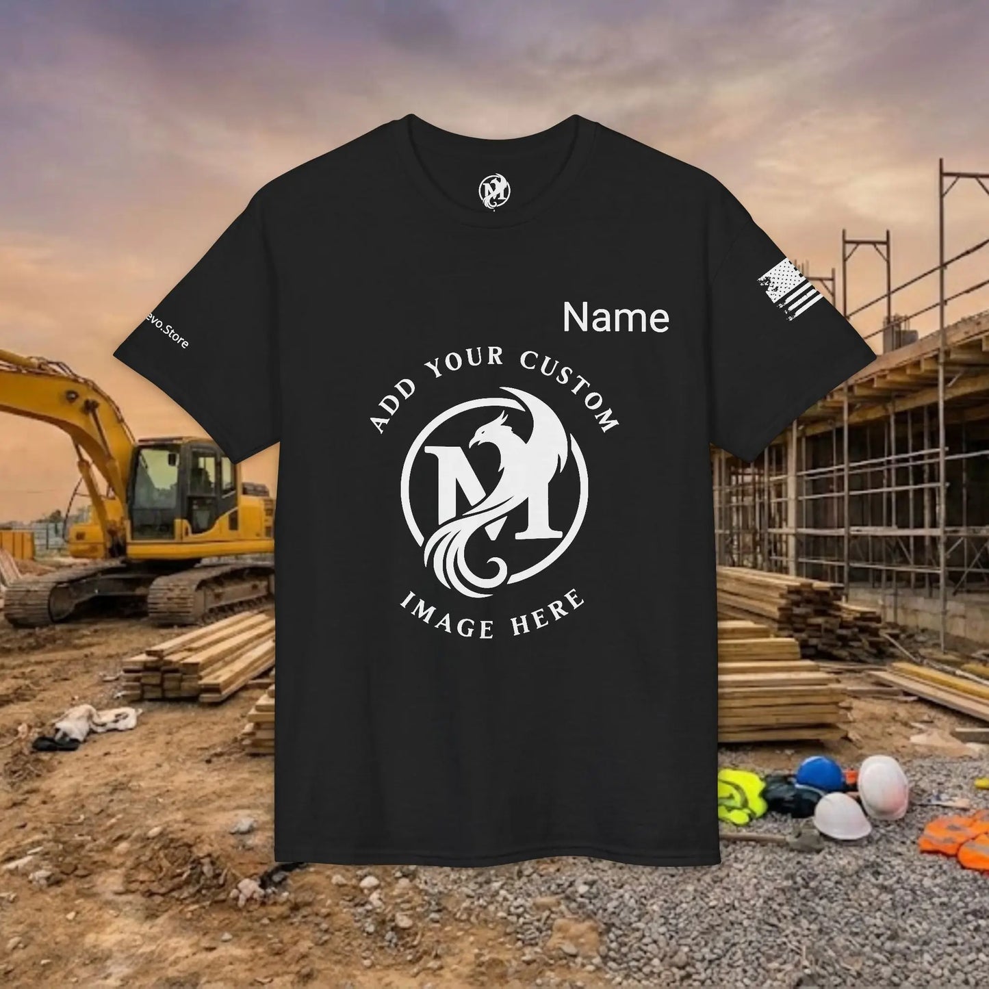 Custom Workwear T-Shirt – Center Chest Upload Your Logo & Text (DryBlend)