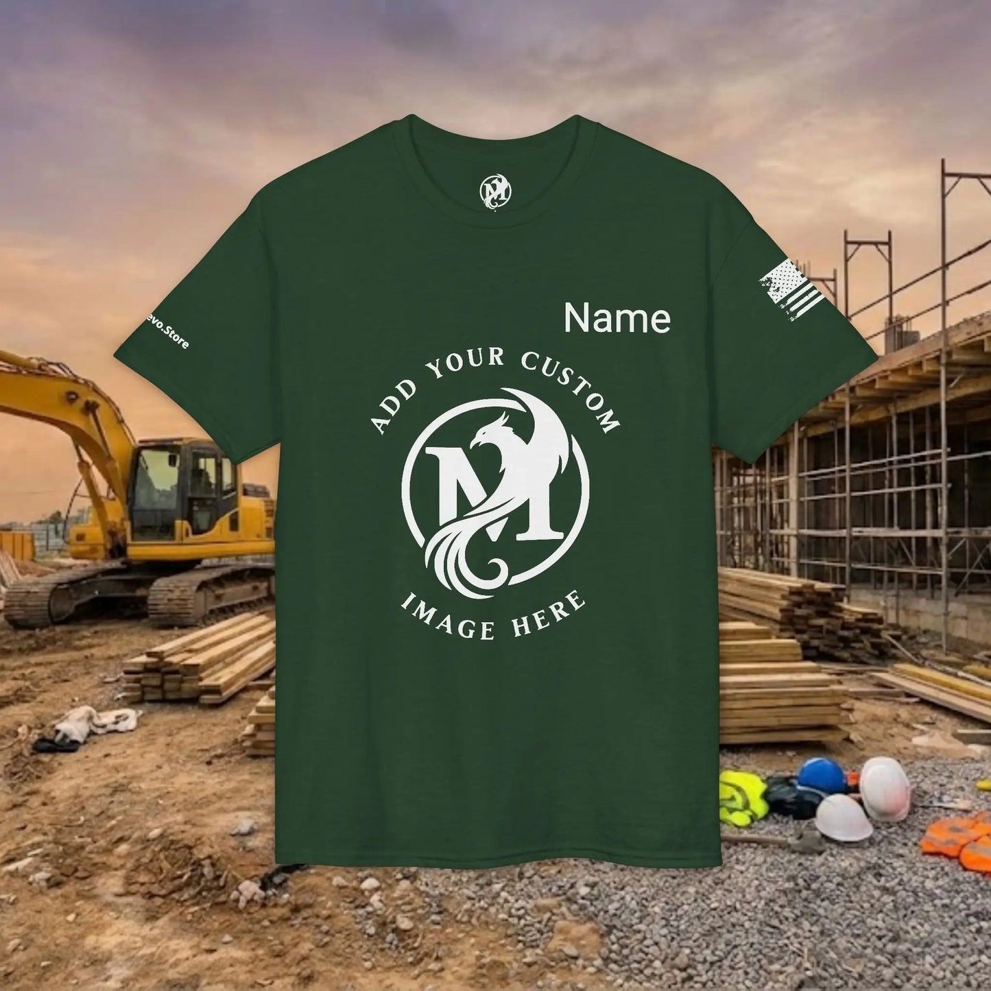Custom Workwear T-Shirt – Center Chest Upload Your Logo & Text (DryBlend)