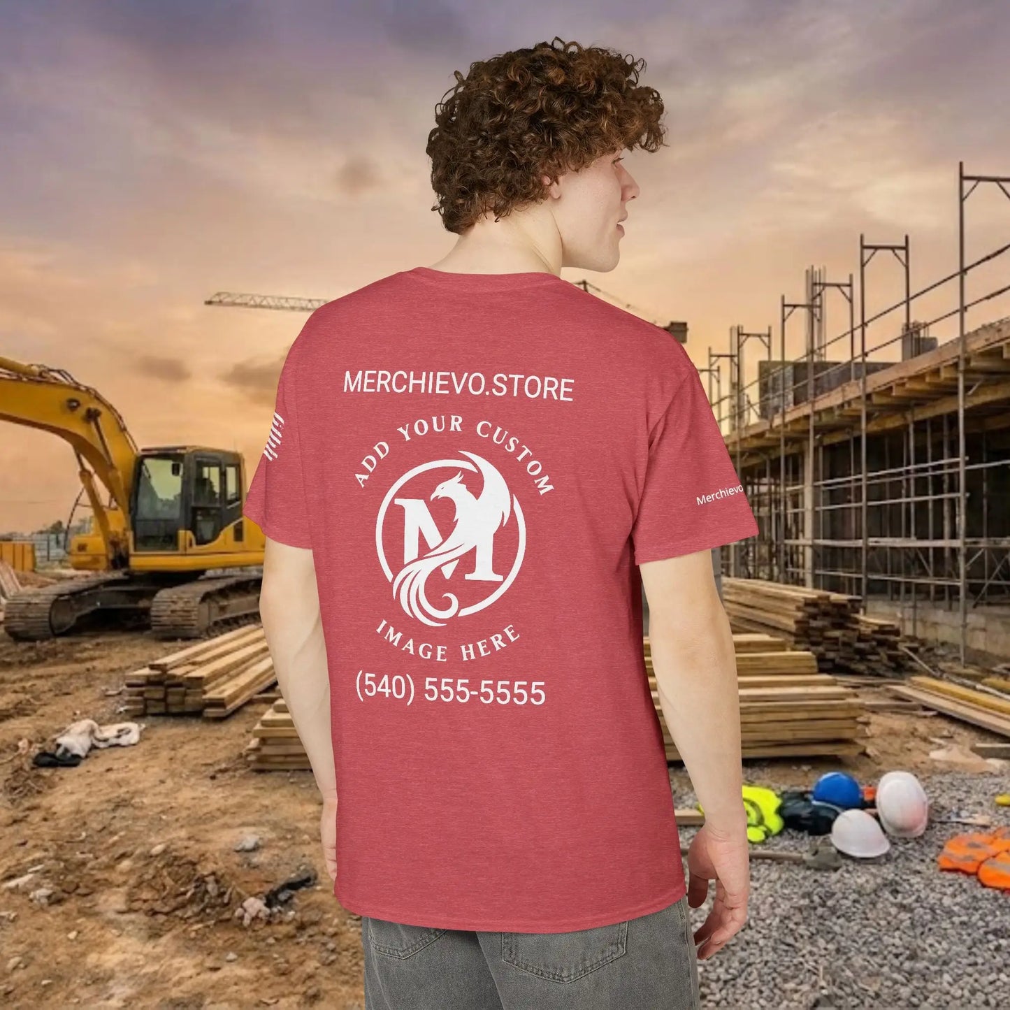 Custom Workwear T-Shirt – Center Chest Upload Your Logo & Text (DryBlend)