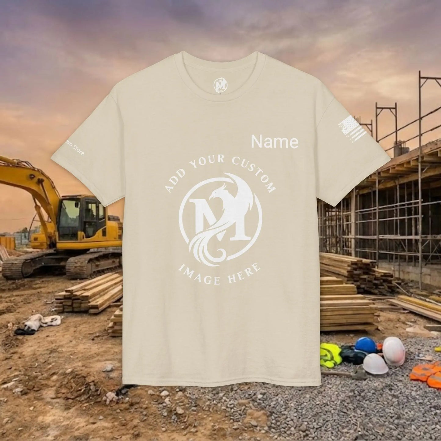 Custom Workwear T-Shirt – Center Chest Upload Your Logo & Text (DryBlend)