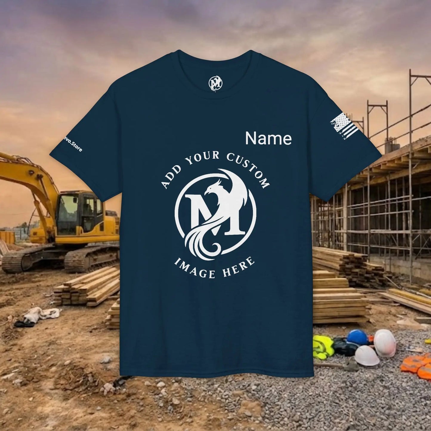 Custom Workwear T-Shirt – Center Chest Upload Your Logo & Text (DryBlend)