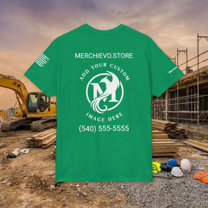 Custom Workwear T-Shirt – Center Chest Upload Your Logo & Text (DryBlend)