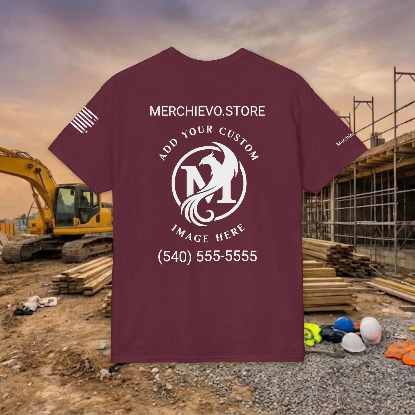 Custom Workwear T-Shirt – Center Chest Upload Your Logo & Text (DryBlend)