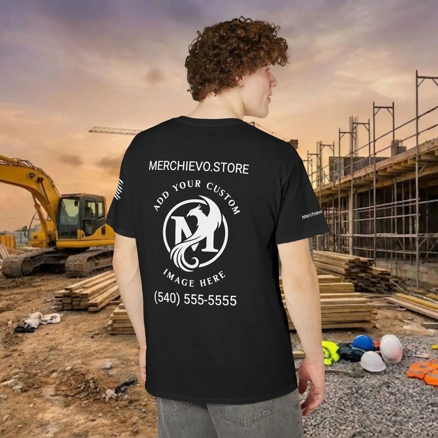 Custom Workwear T-Shirt – Center Chest Upload Your Logo & Text (DryBlend)