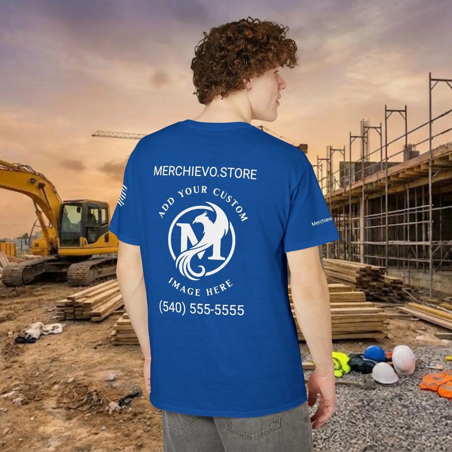 Custom Workwear T-Shirt – Center Chest Upload Your Logo & Text (DryBlend)