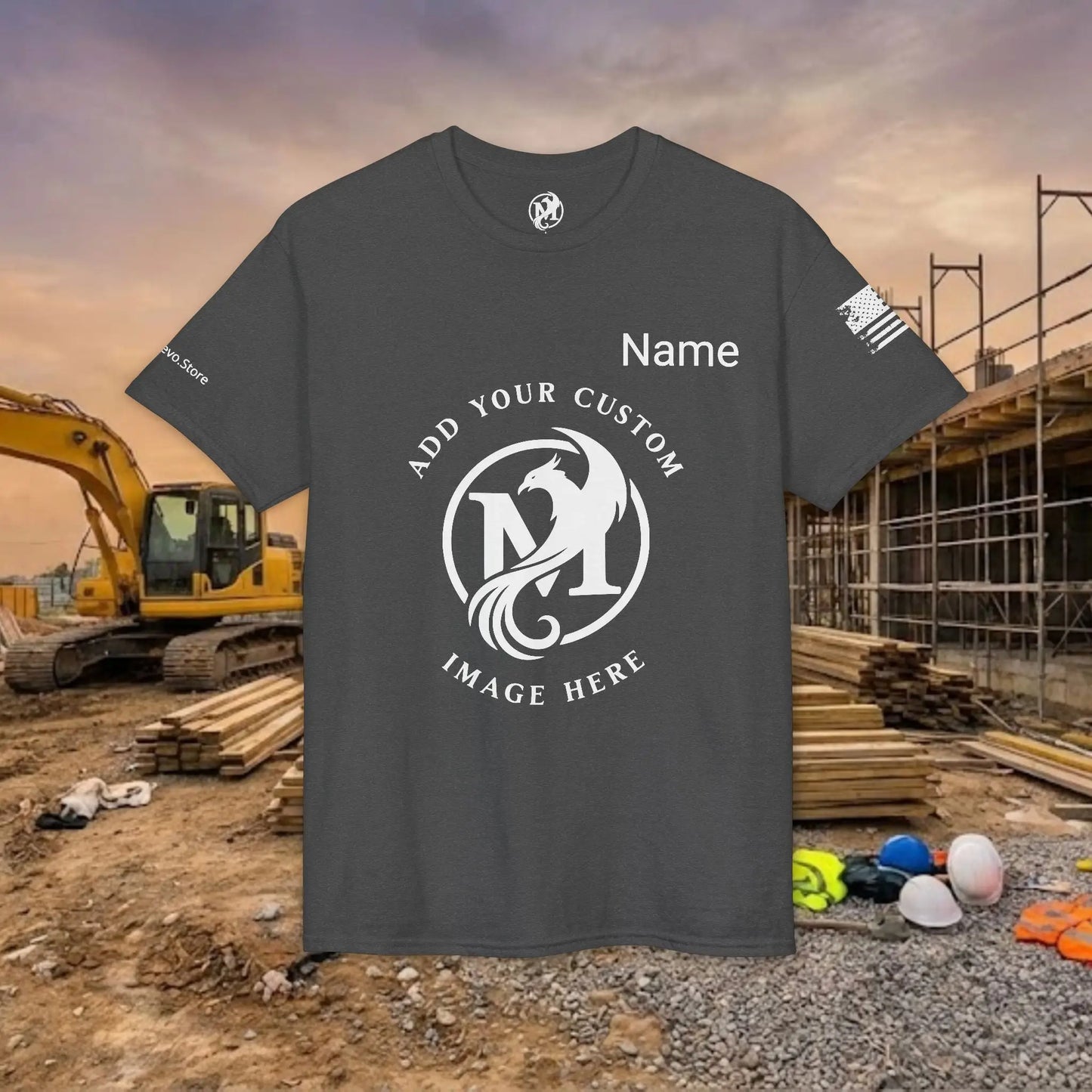 Custom Workwear T-Shirt – Center Chest Upload Your Logo & Text (DryBlend)