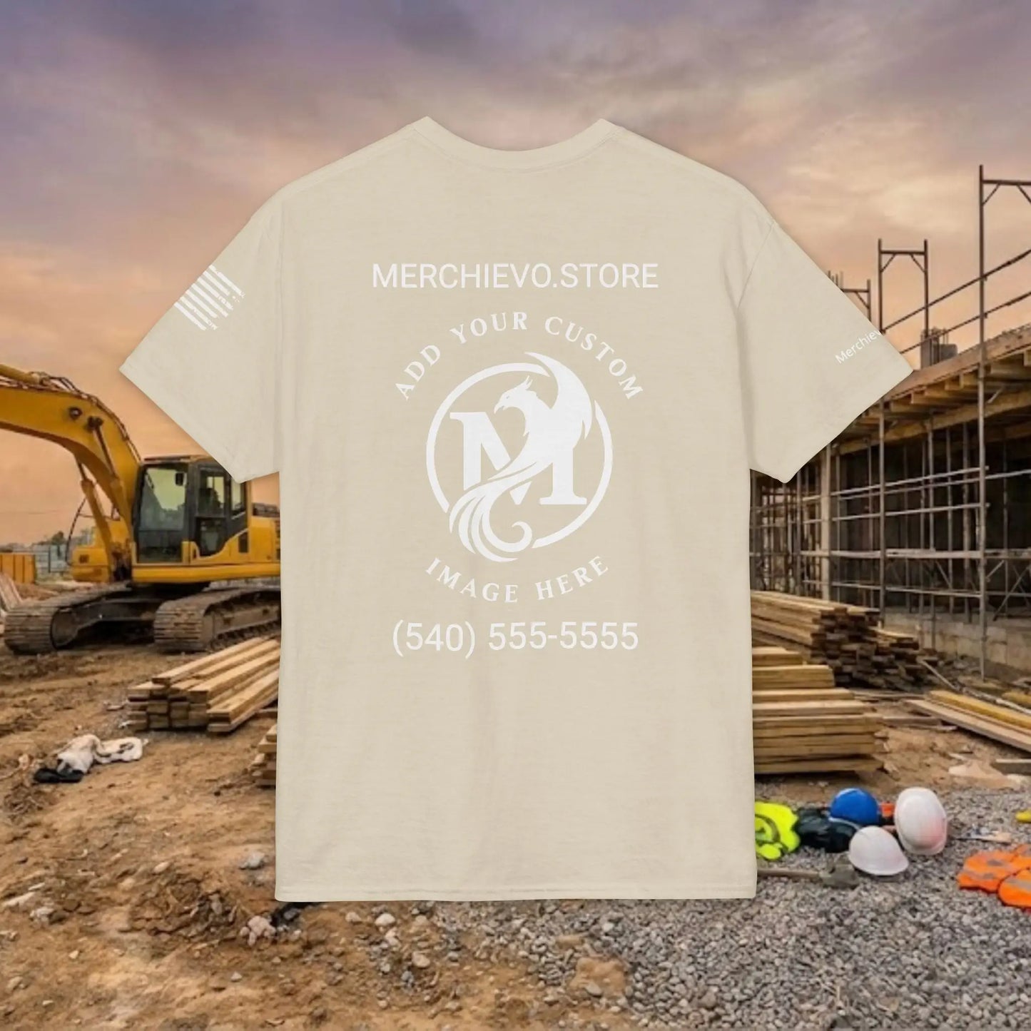 Custom Workwear T-Shirt – Center Chest Upload Your Logo & Text (DryBlend)