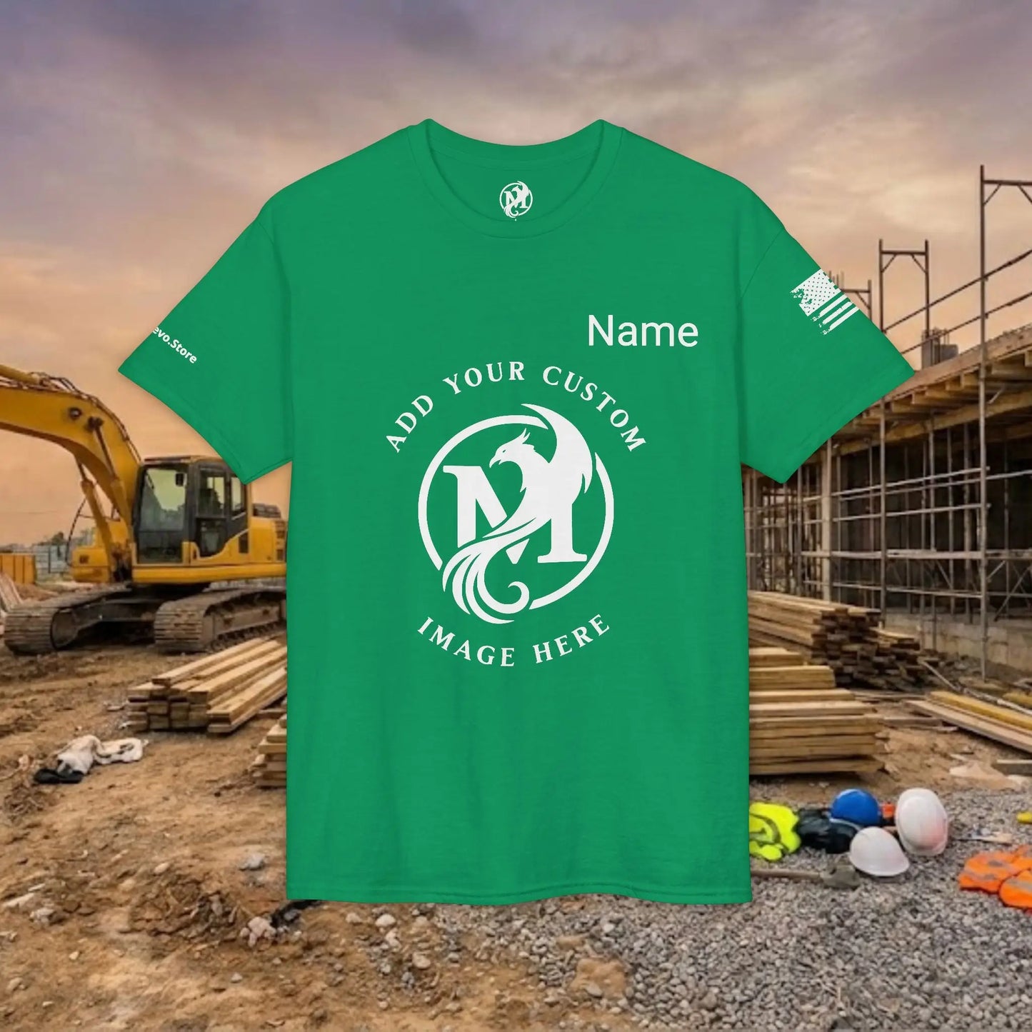 Custom Workwear T-Shirt – Center Chest Upload Your Logo & Text (DryBlend)