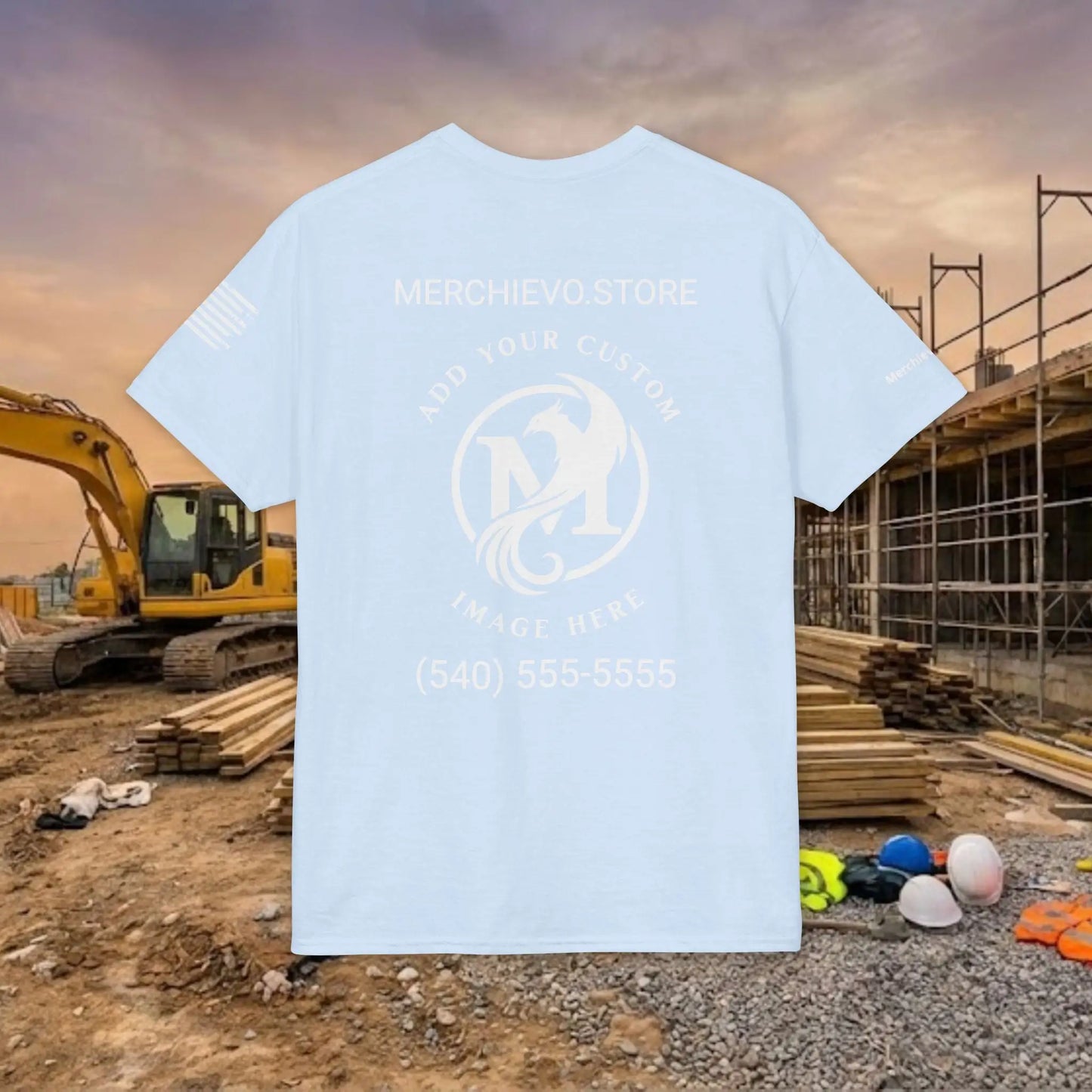 Custom Workwear T-Shirt – Center Chest Upload Your Logo & Text (DryBlend)