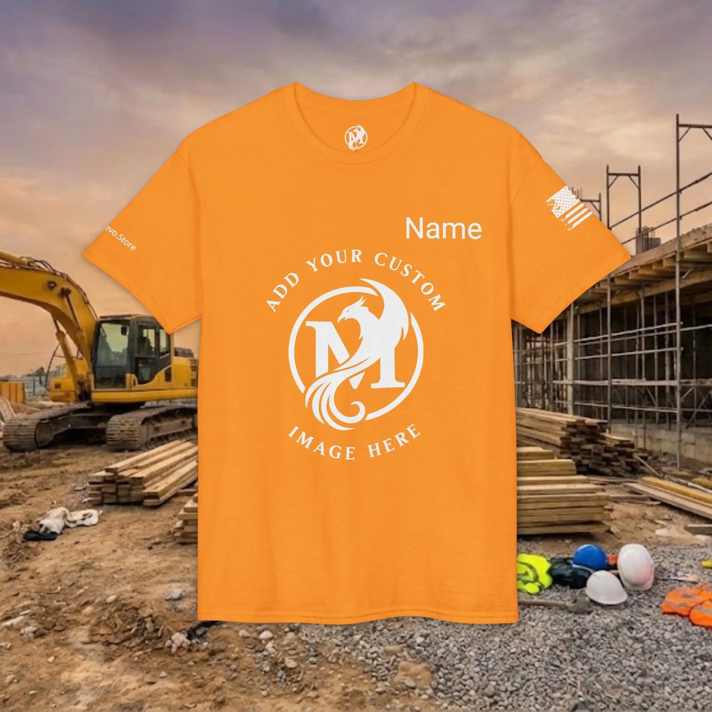 Custom Workwear T-Shirt – Center Chest Upload Your Logo & Text (DryBlend)