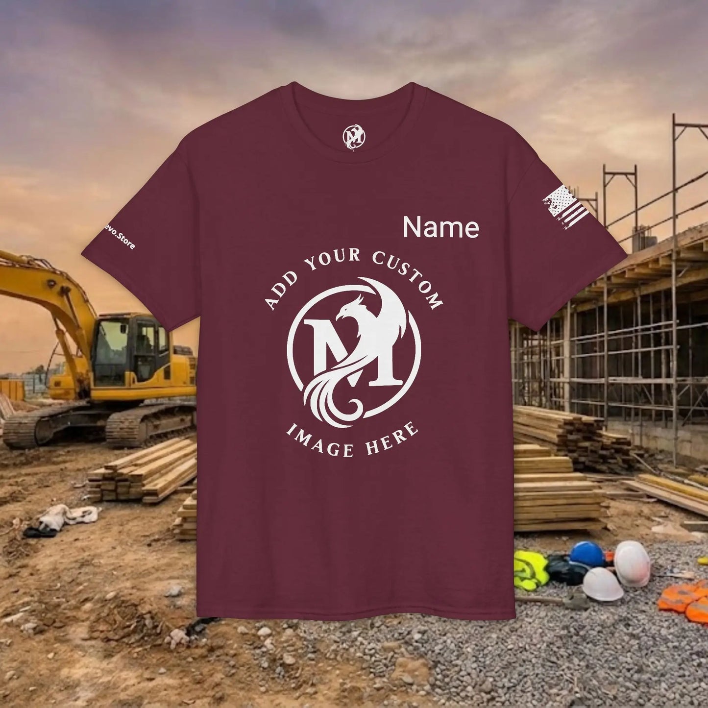 Custom Workwear T-Shirt – Center Chest Upload Your Logo & Text (DryBlend)