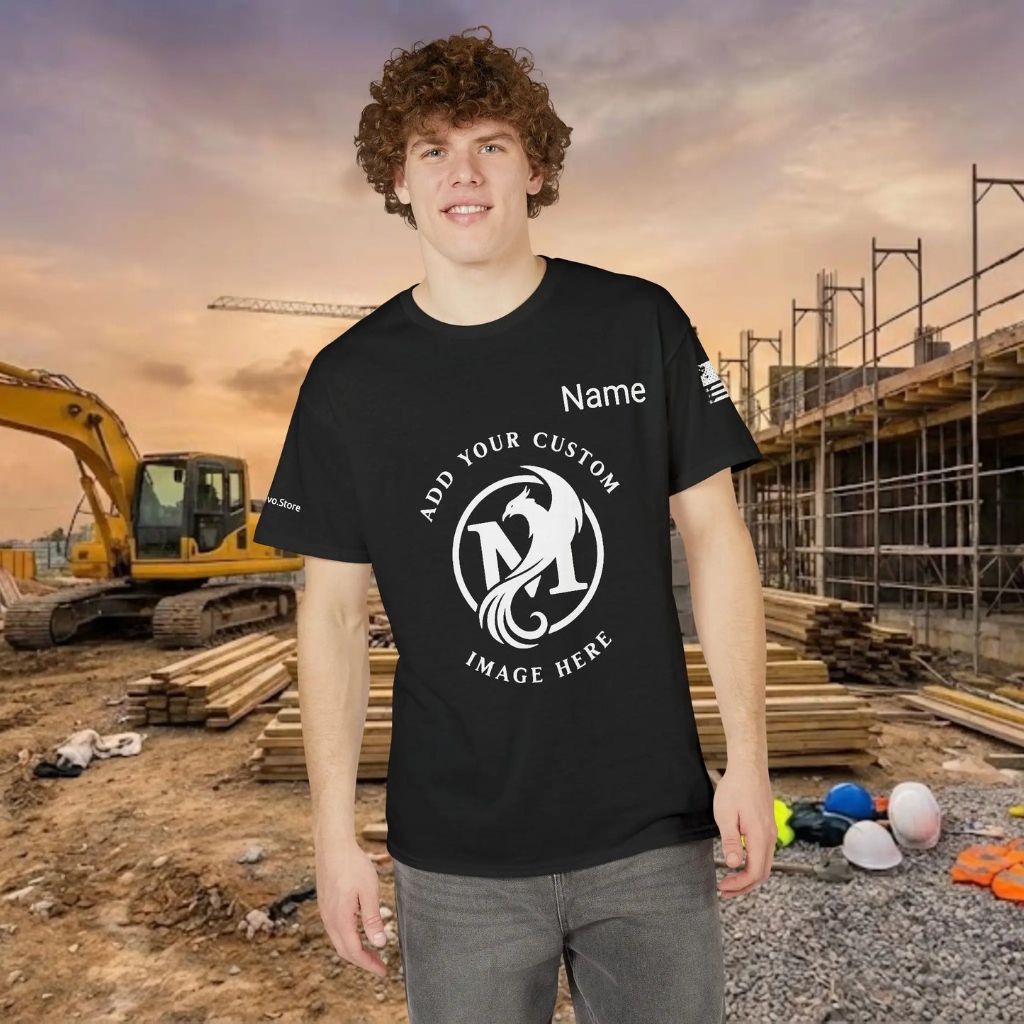 Custom Workwear T-Shirt – Center Chest Upload Your Logo & Text (DryBlend)