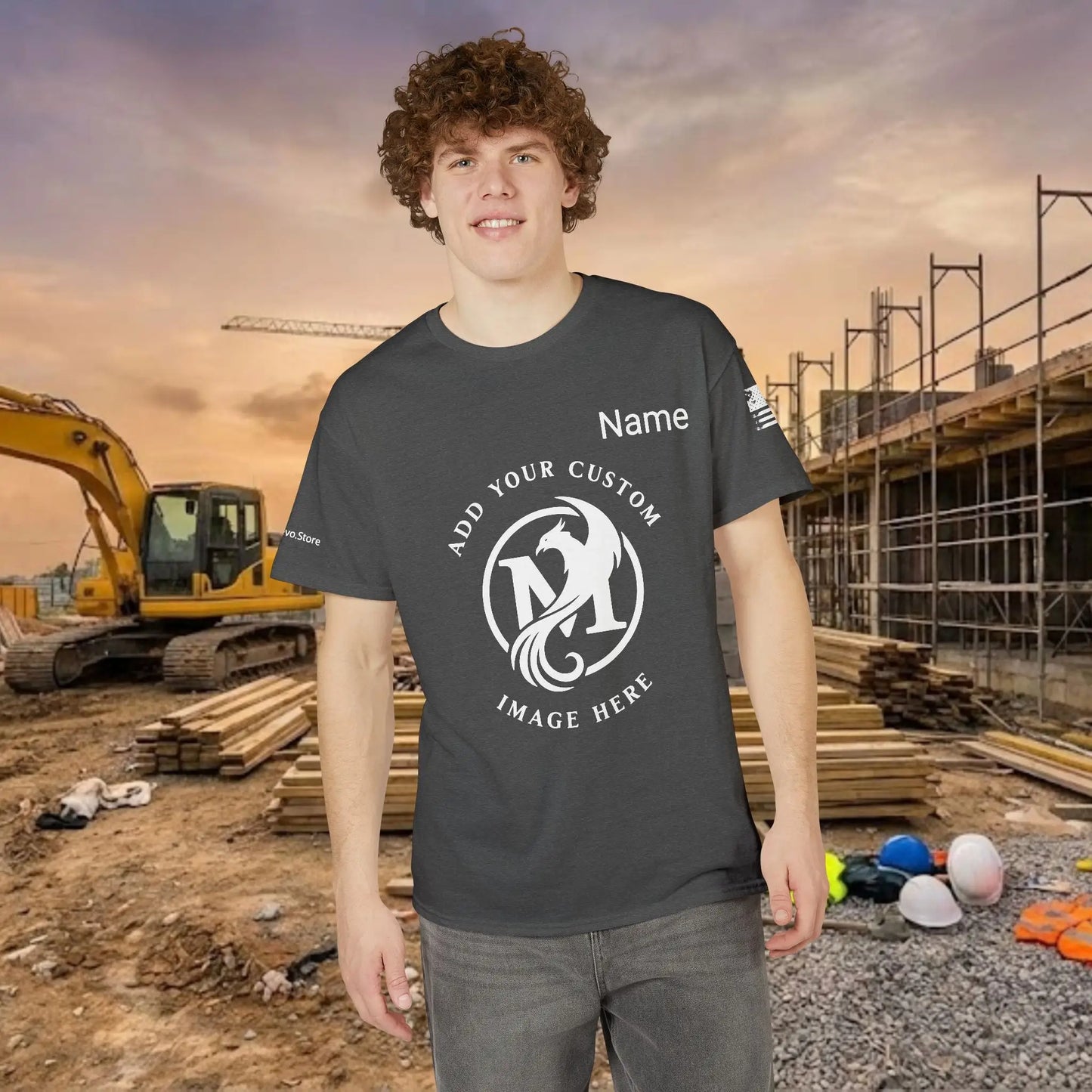 Custom Workwear T-Shirt – Center Chest Upload Your Logo & Text (DryBlend)