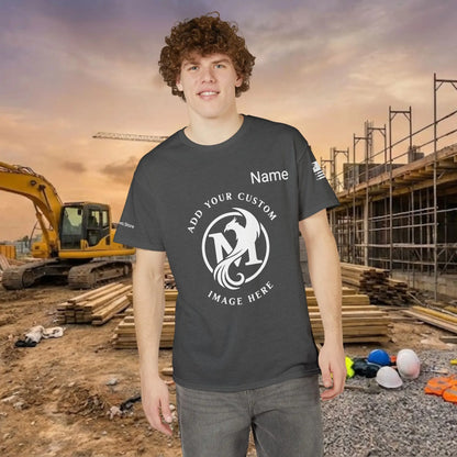 Custom Workwear T-Shirt – Center Chest Upload Your Logo & Text (DryBlend)
