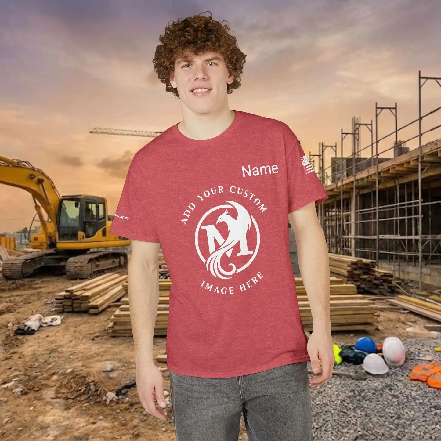 Custom Workwear T-Shirt – Center Chest Upload Your Logo & Text (DryBlend)