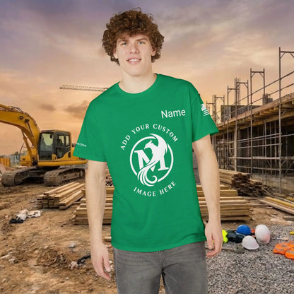 Custom Workwear T-Shirt – Center Chest Upload Your Logo & Text (DryBlend)