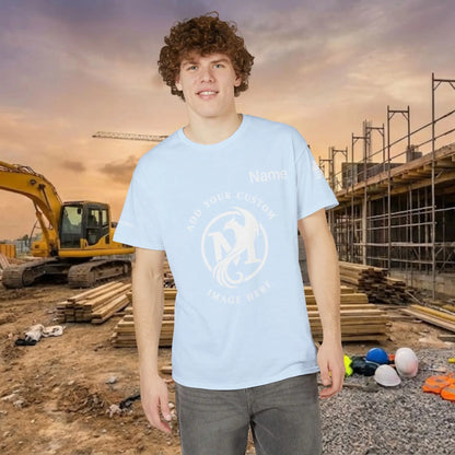 Custom Workwear T-Shirt – Center Chest Upload Your Logo & Text (DryBlend)