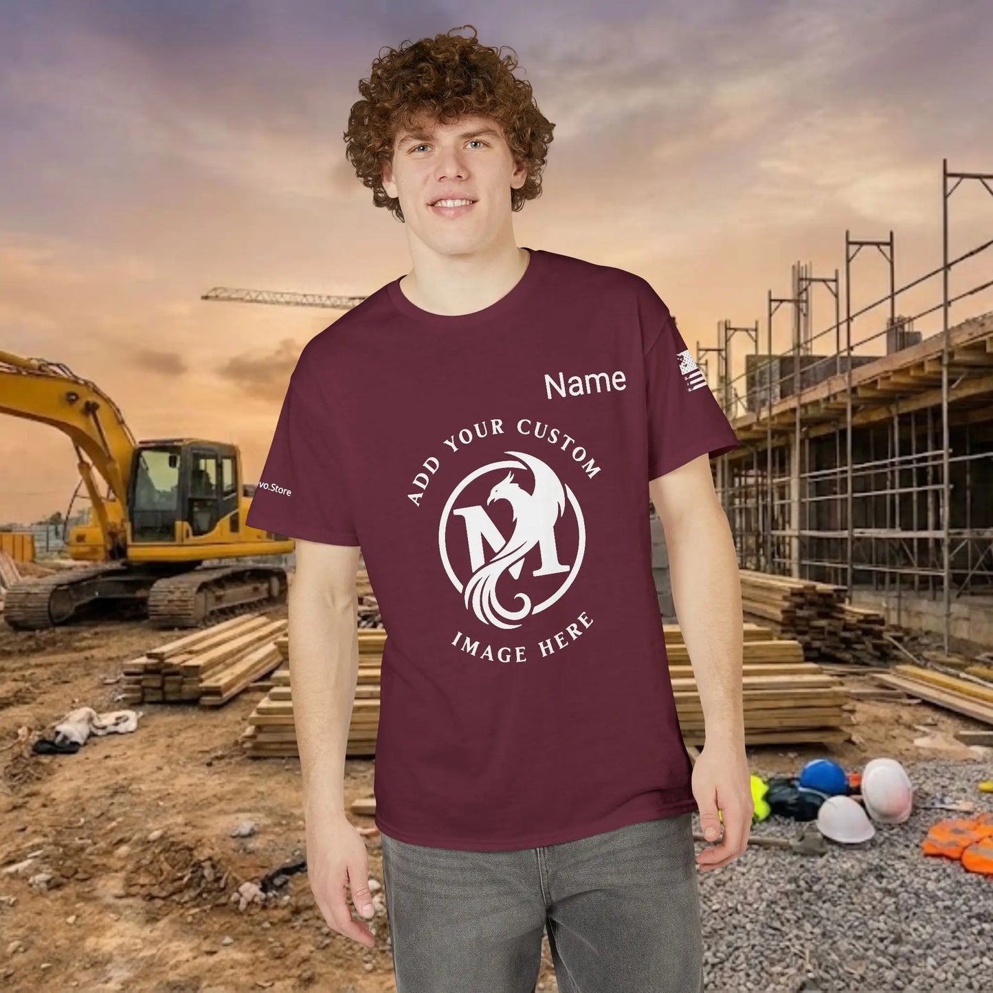 Custom Workwear T-Shirt – Center Chest Upload Your Logo & Text (DryBlend)