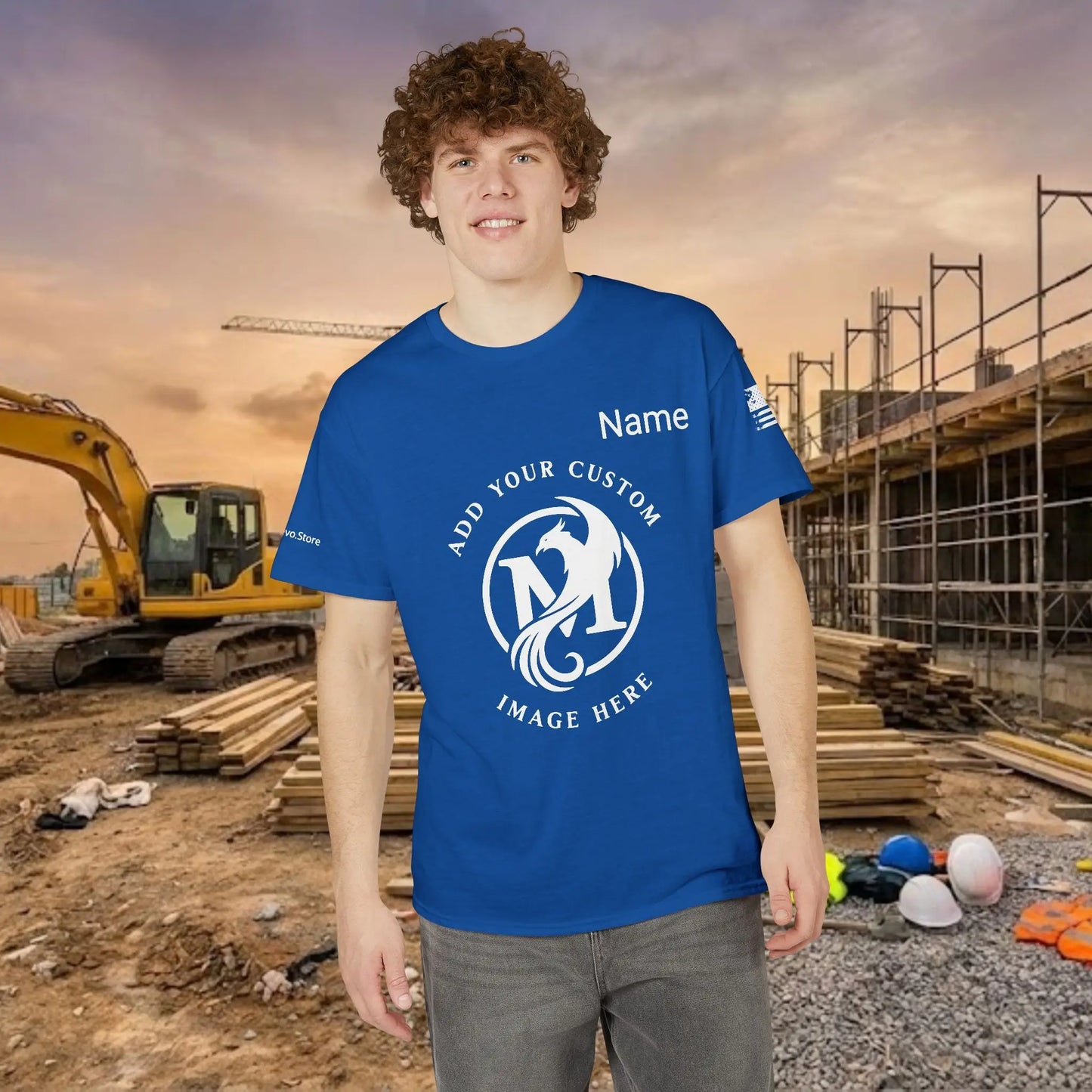 Custom Workwear T-Shirt – Center Chest Upload Your Logo & Text (DryBlend)