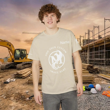 Custom Workwear T-Shirt – Center Chest Upload Your Logo & Text (DryBlend)