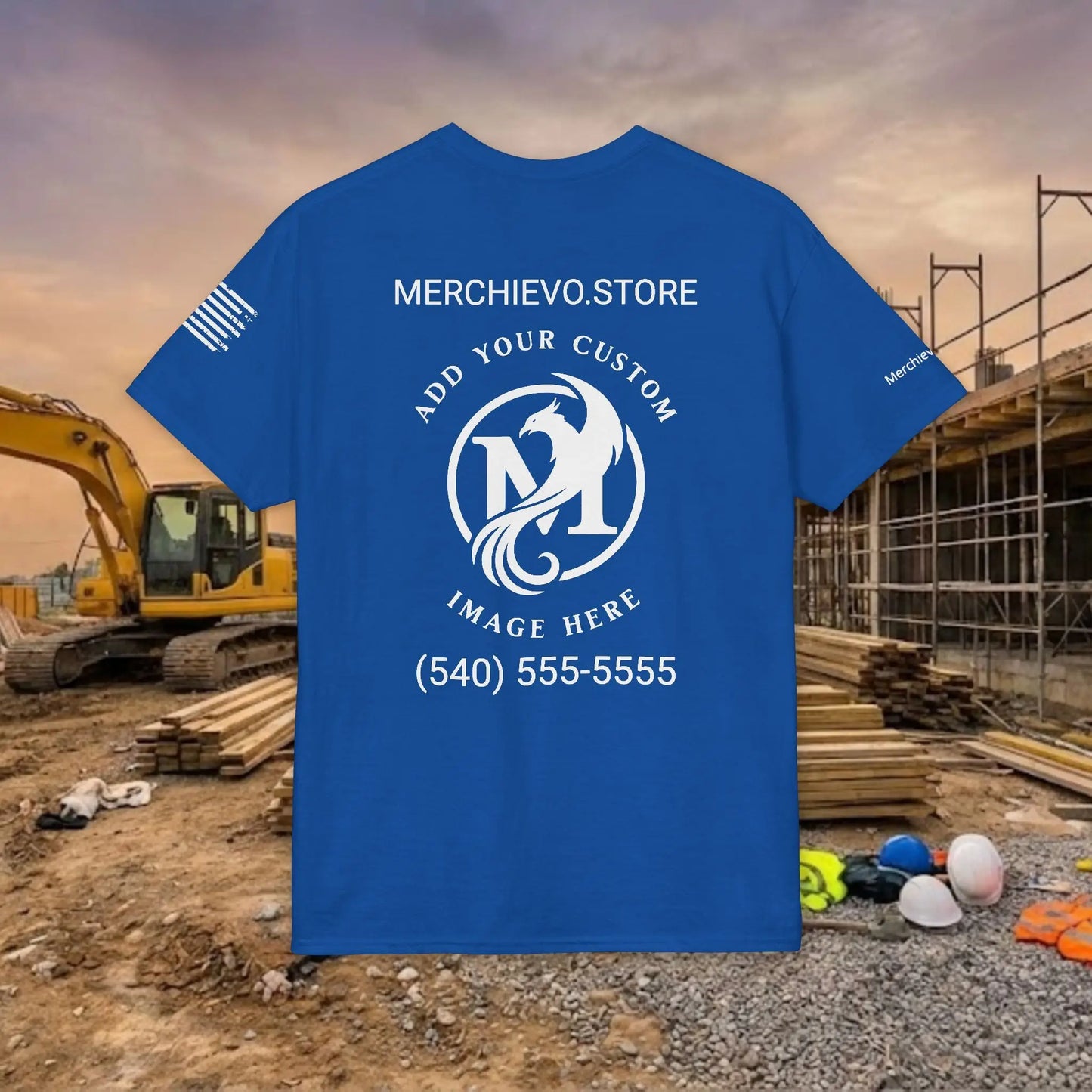 Custom Workwear T-Shirt – Right Chest Upload Your Logo & Text (DryBlend)