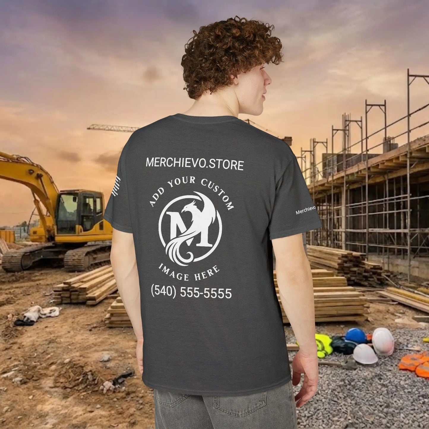 Custom Workwear T-Shirt – Right Chest Upload Your Logo & Text (DryBlend)